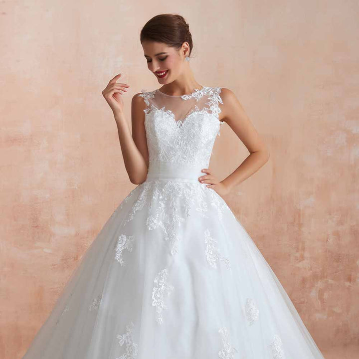 Lace Ball Gown Wedding Dress with Illusion Neckline EN3415