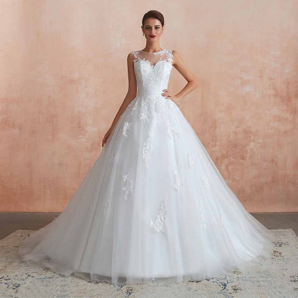 Lace Ball Gown Wedding Dress with Illusion Neckline EN3415