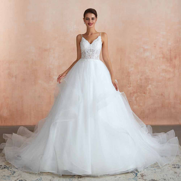 Lace Ball Gown Wedding Dress with Ruffle Skirt EN3414