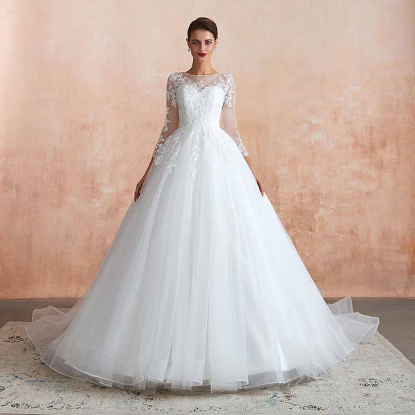 Lace Ball Gown Wedding Dress with Long Sleeves EN3410