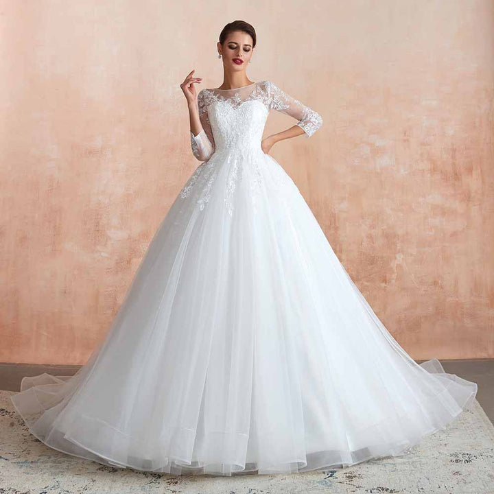 Lace Ball Gown Wedding Dress with Long Sleeves EN3410