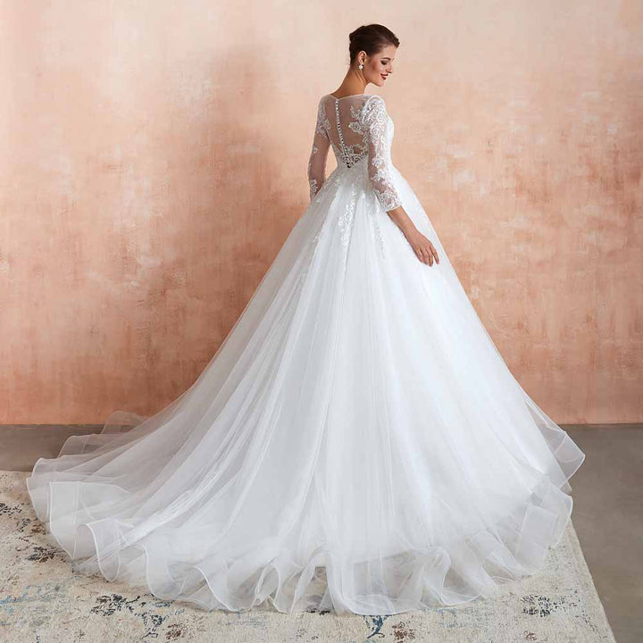 Lace Ball Gown Wedding Dress with Long Sleeves EN3410