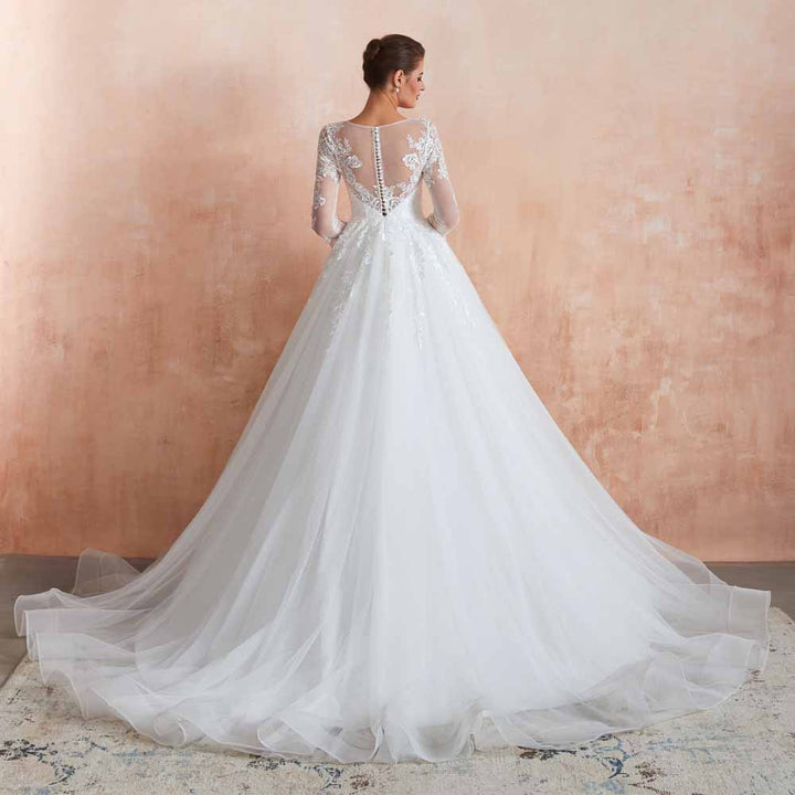 Lace Ball Gown Wedding Dress with Long Sleeves EN3410
