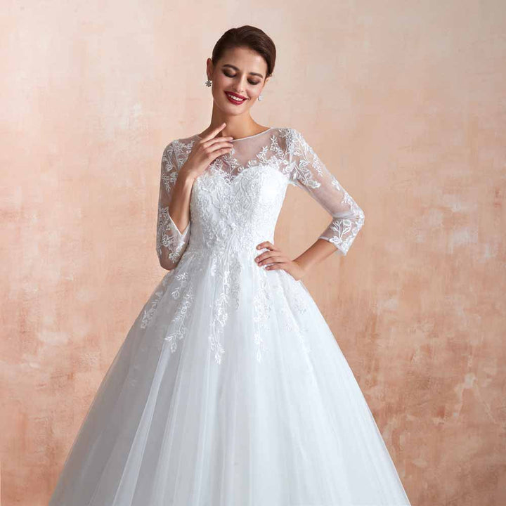 Lace Ball Gown Wedding Dress with Long Sleeves EN3410