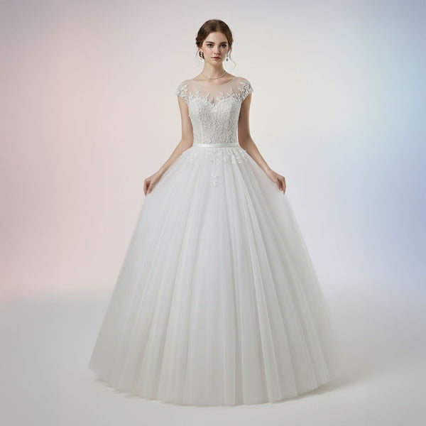 White Lace Debutante Ball Gown Dress, Wedding Dress DB3002