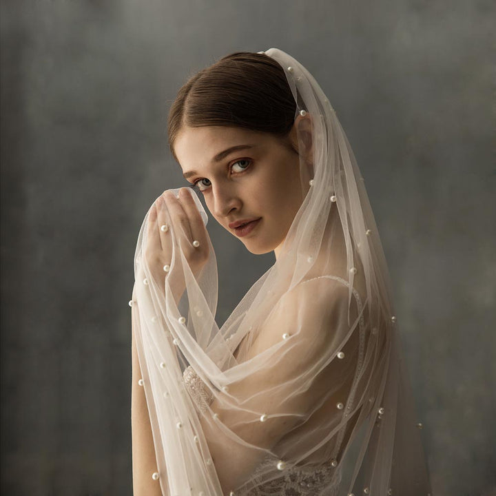 Long Cathedral and Chapel Length Veil with Pearl Accents EE883030