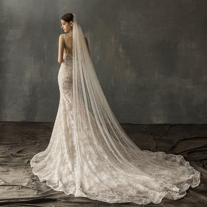 Long Cathedral and Chapel Length Veil with Pearl Accents EE883030