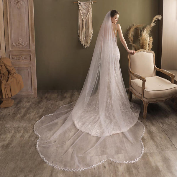Long Cathedral and Chapel length Wedding Veil with Lace Edge EE883058