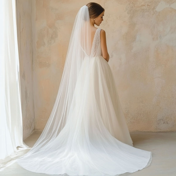 Simple Long Tulle Chapel Length  Wedding Veil EE881030