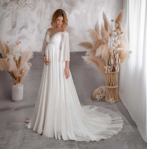 Maternity Chiffon Wedding Dress with Quarter Sleeves ET3078