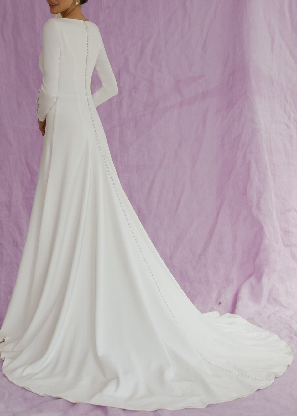 Simple Sleeve Wedding Dress Minimalist Long Crepe Stretch Gown