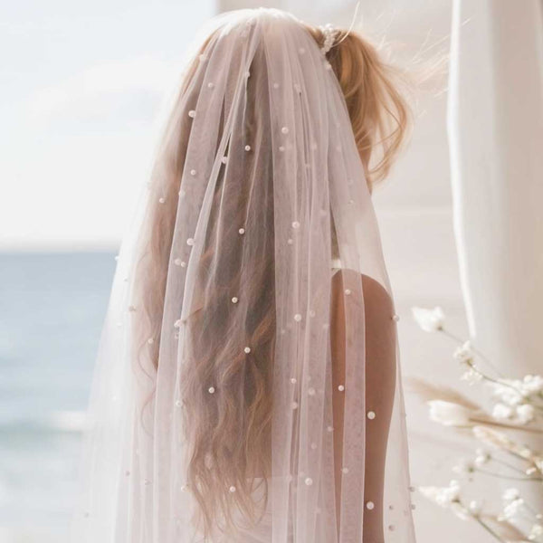 Long Cathedral and Chapel Length Veil with Pearl Accents EE883030