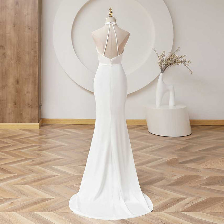 Simple Minimalist Fit and Flare Wedding Dress with Halter Neck ET3047 JoJo Bridal Shop Simple Minimalist Fit and Flare Wedding Dress with Halter Neck ET3047 JoJo Bridal Shop