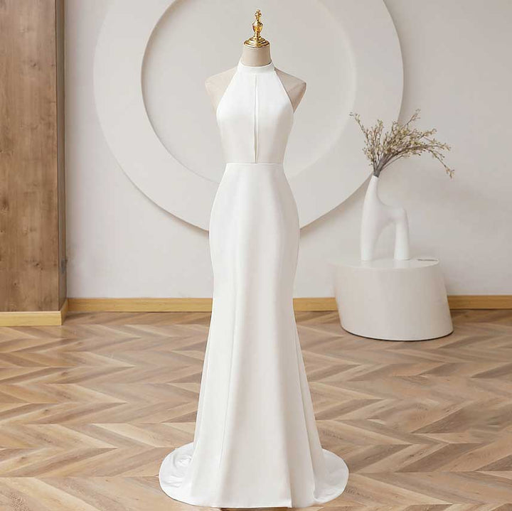 Simple Minimalist Fit and Flare Wedding Dress with Halter Neck ET3047 JoJo Bridal Shop Simple Minimalist Fit and Flare Wedding Dress with Halter Neck ET3047 JoJo Bridal Shop