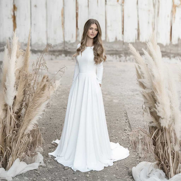 Simple Minimalist Crepe Chiffon Wedding Dress ET3001