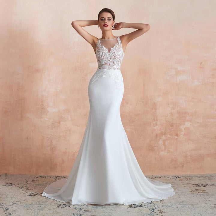 Vintage Lace Chiffon Mermaid Wedding Dress EN3411