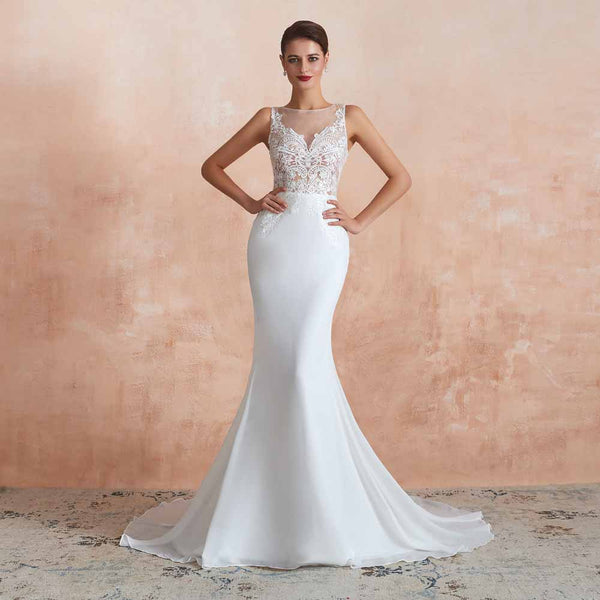 Vintage Lace Chiffon Mermaid Wedding Dress EN3411