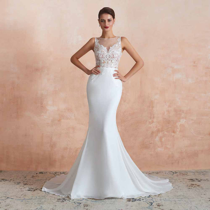 Vintage Lace Chiffon Mermaid Wedding Dress EN3411