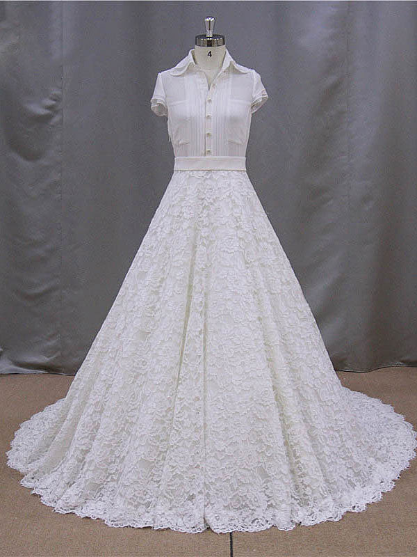 Retro Style Lace Wedding Dress With Short Sleeve Blouse | BB005