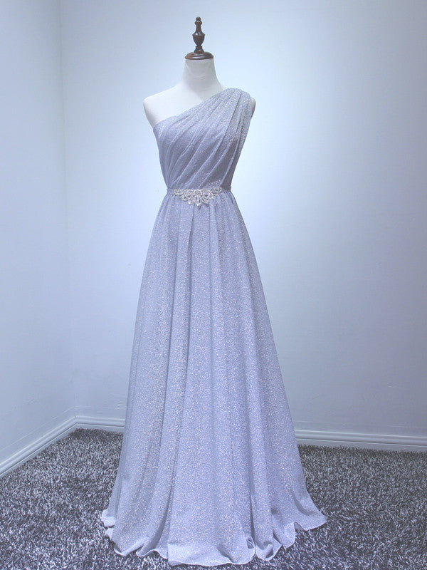 Gray One Shoulder Grecian Bridesmaid Dress