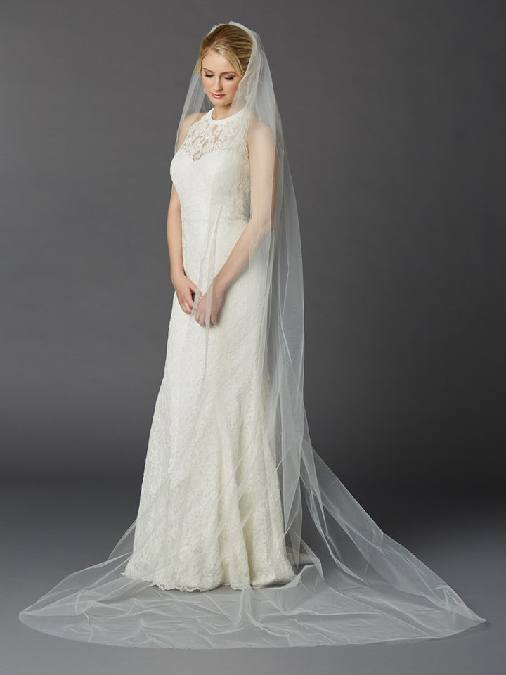 Cathedral Length Wedding Veil with Plain Tulle