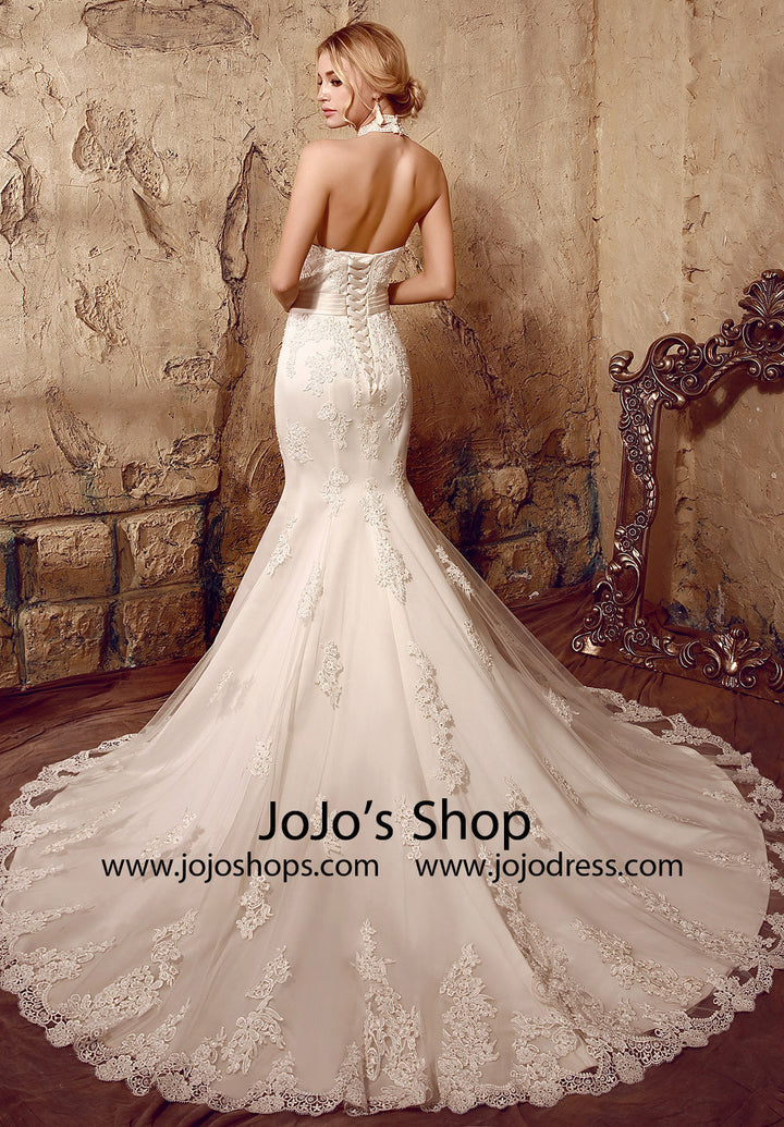 Halter Chantilly Lace Mermaid Wedding Dress | HL1002