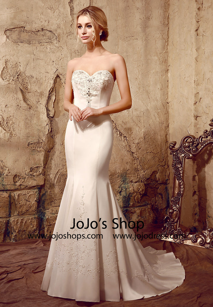 Jeweled Strapless Fit and Flare Wedding Dress | HL1006