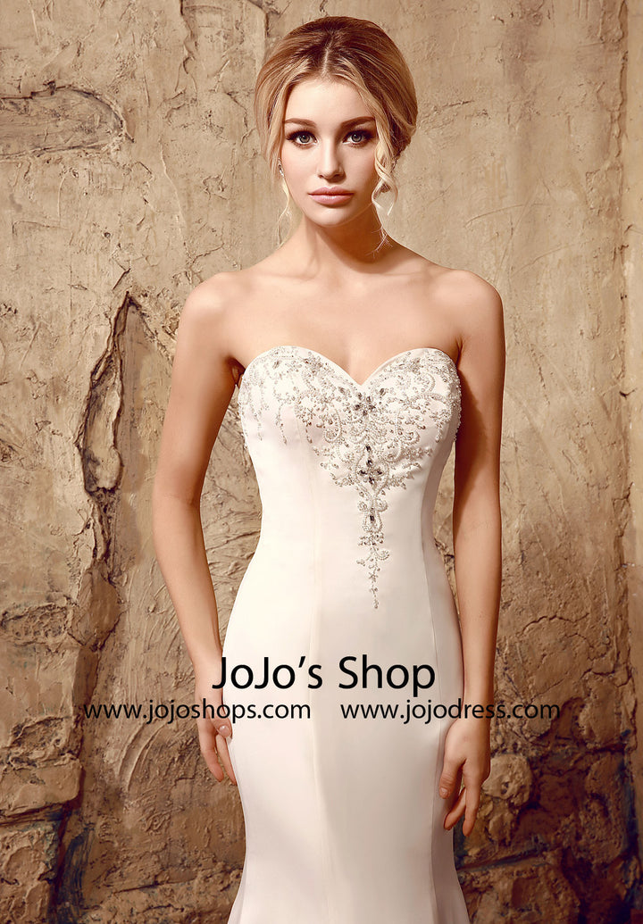 Jeweled Strapless Fit and Flare Wedding Dress | HL1006