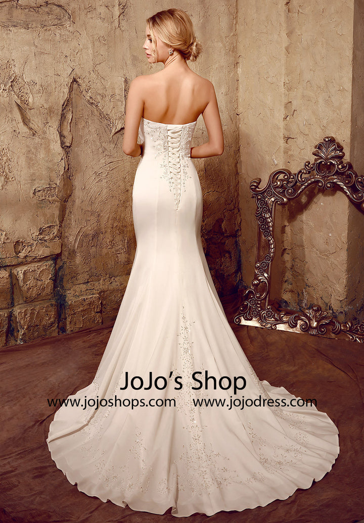 Jeweled Strapless Fit and Flare Wedding Dress | HL1006