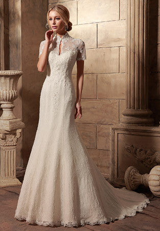 Vintage Style Short Sleeves Lace Wedding Dress | HL1007