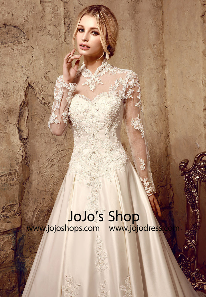 Long Sleeves Victorian Style Modest Lace Wedding Dress | HL1009