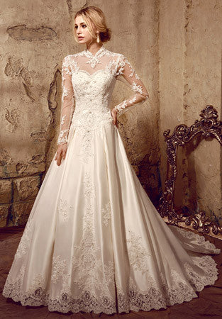 Long Sleeves Victorian Style Modest Lace Wedding Dress | HL1009