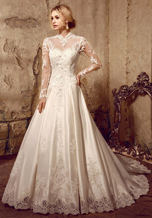 Long Sleeves Victorian Style Modest Lace Wedding Dress