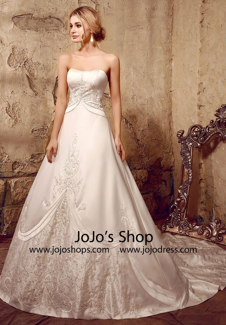 Strapless Embroidered Princess A-line Wedding Dress | HL1011