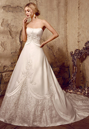 Strapless Embroidered Princess A-line Wedding Dress | HL1011