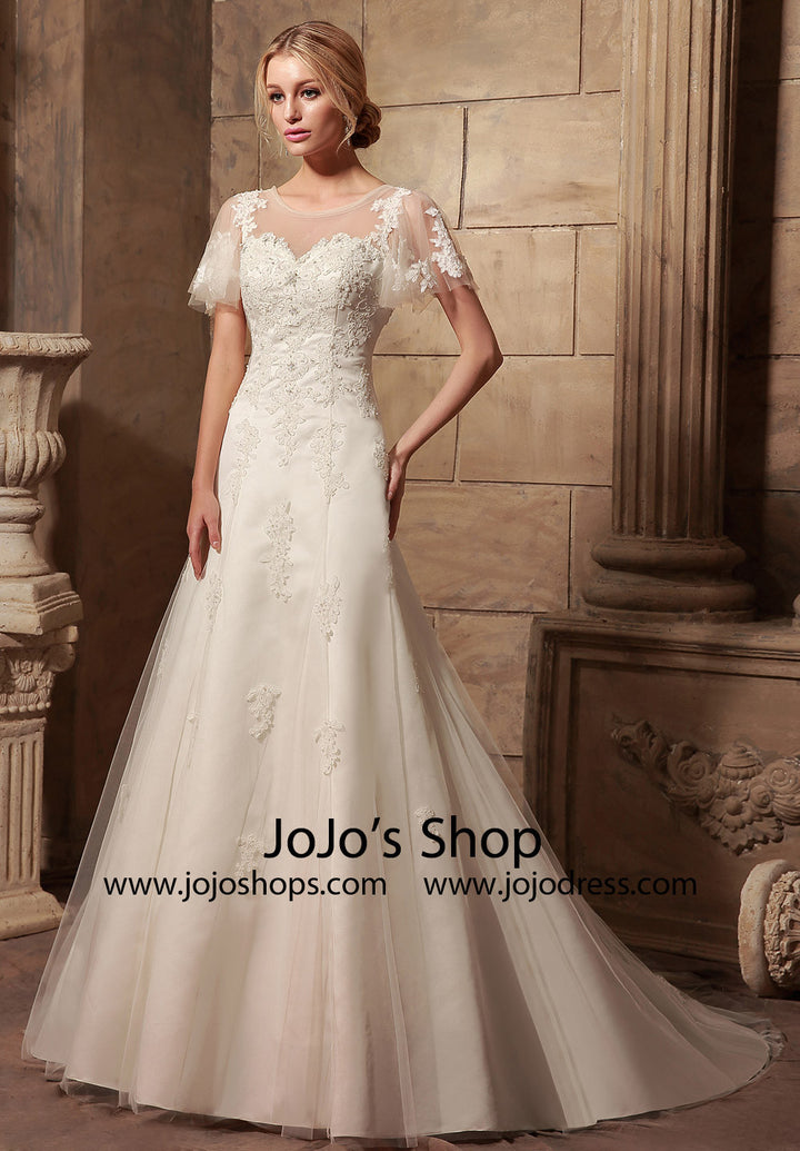 Vintage Style Modest Lace Wedding Dress with Butterfly Sleeves | HL1012