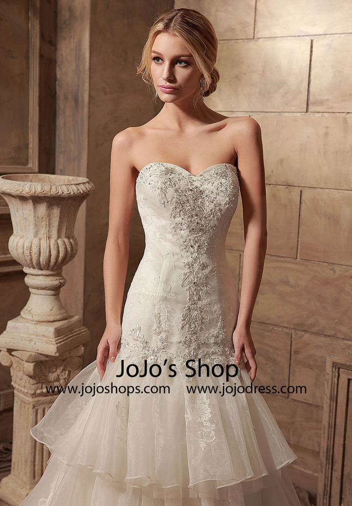 Strapless Fit and Flare Wedding Dress with Tiered Skirt | HL1015