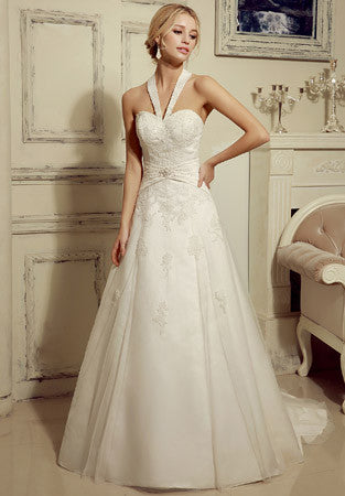 Halter Neck A-line Lace Wedding Dress | HL1019