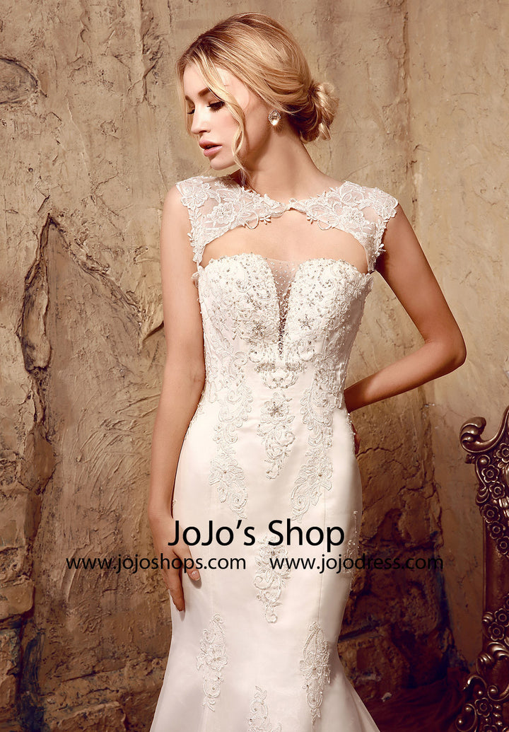 Open Keyhole Back Lace Mermaid Wedding Dress | HL1021