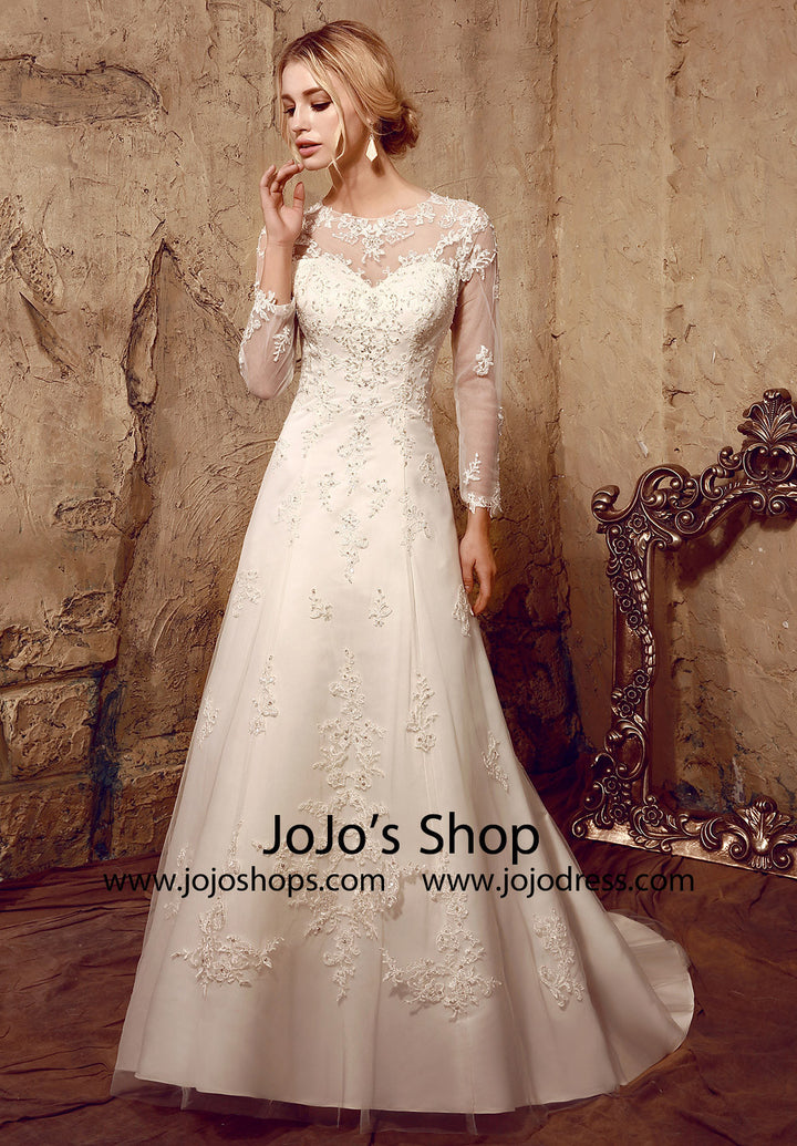 Vintage Style Lace Long Sleeves Wedding Dress with Keyhole Back | HL10 JoJo Bridal Shop Vintage Style Lace Long Sleeves Wedding Dress with Keyhole Back | HL10 JoJo Bridal Shop