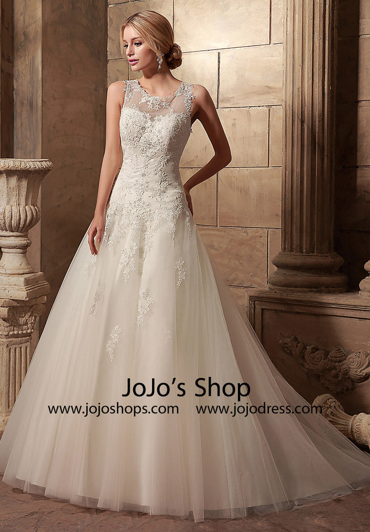Jewel Neck A-line Lace Wedding Dress | HL1023