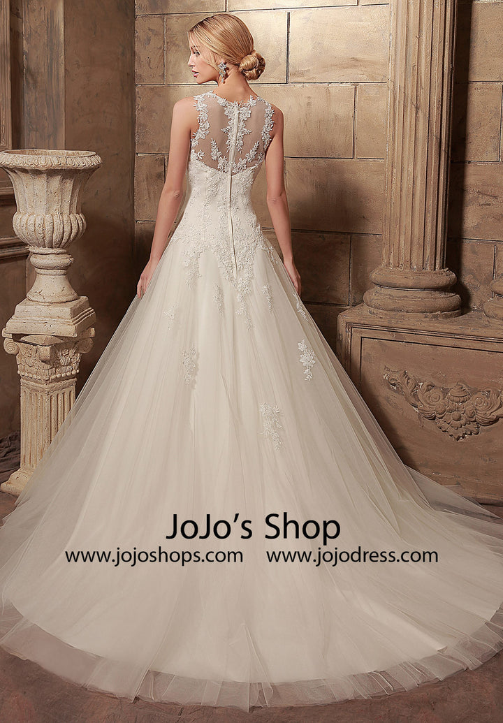 Jewel Neck A-line Lace Wedding Dress | HL1023