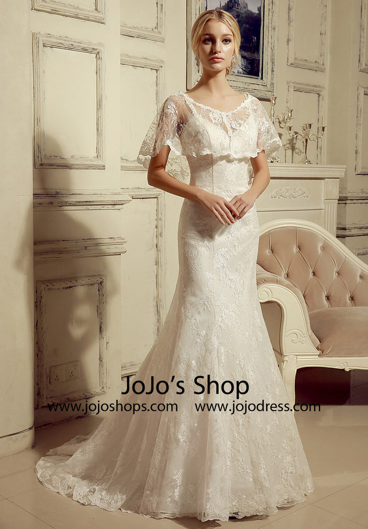 Vintage Style 2 Piece Lace Mermaid Wedding Dress with Lace Cape | HL1024