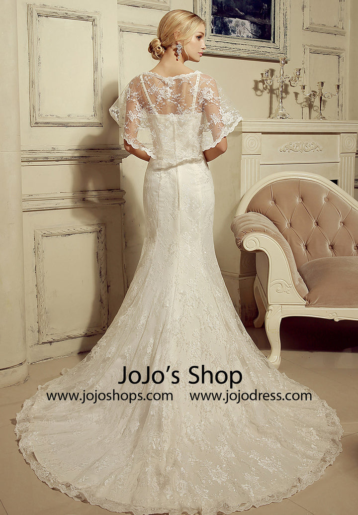 Vintage Style 2 Piece Lace Mermaid Wedding Dress with Lace Cape | HL1024