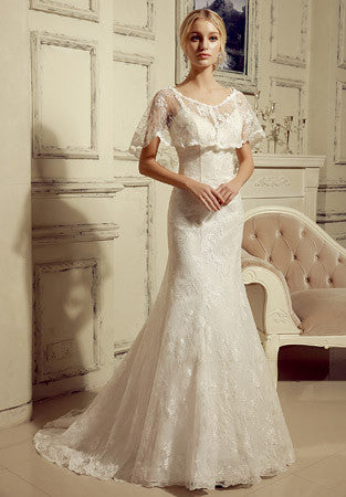 Vintage Style 2 Piece Lace Mermaid Wedding Dress with Lace Cape | HL1024