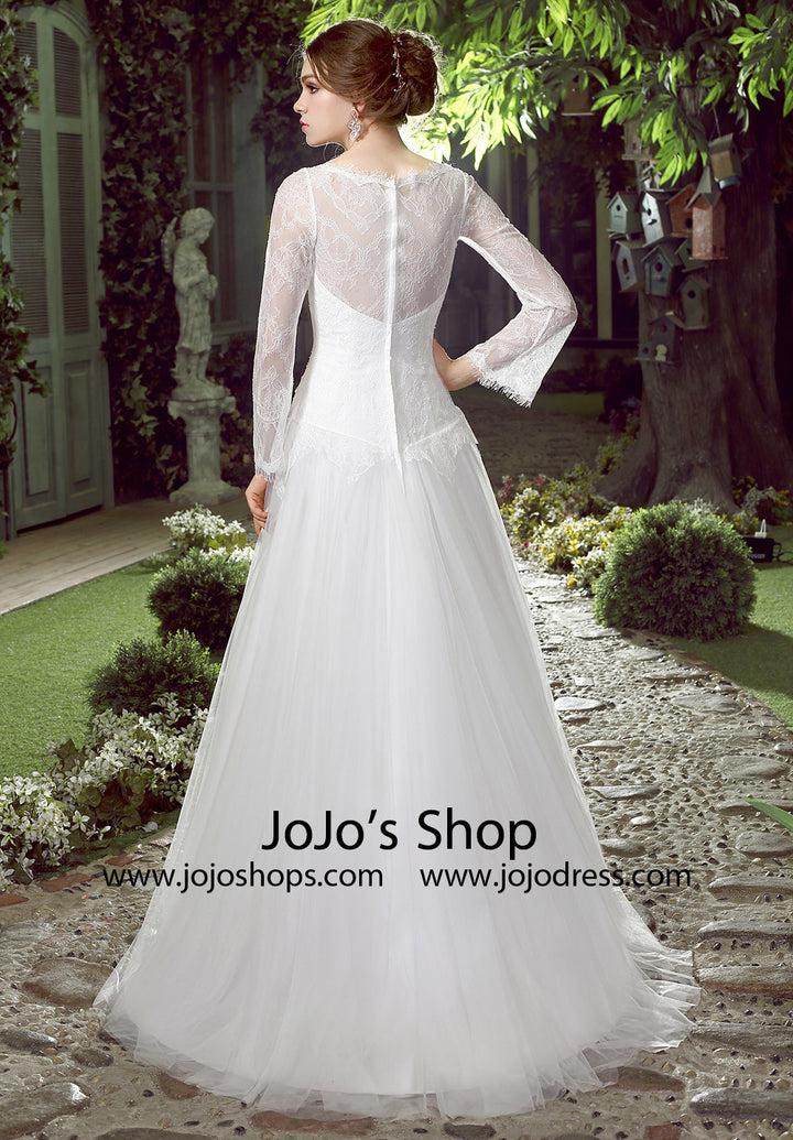 Whimsical Lace A-line Wedding Dress with Tulle Skirt | HL1026
