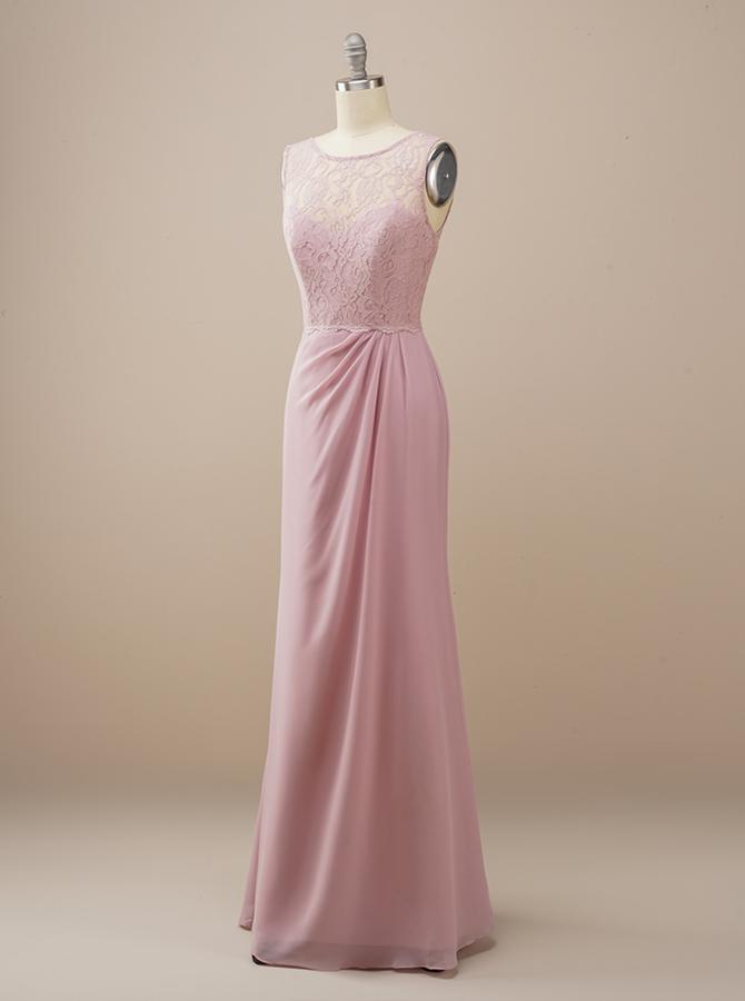 Sleeveless Lace Pink Bridesmaid Dress BM222