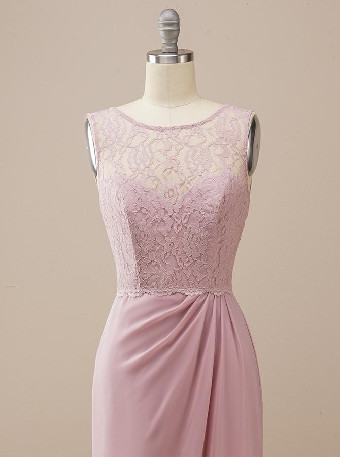 Sleeveless Lace Pink Bridesmaid Dress BM222
