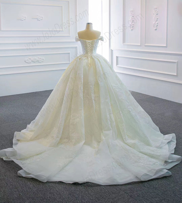 Off The Shoulder Lace Ball Gown Wedding Dress AL3016