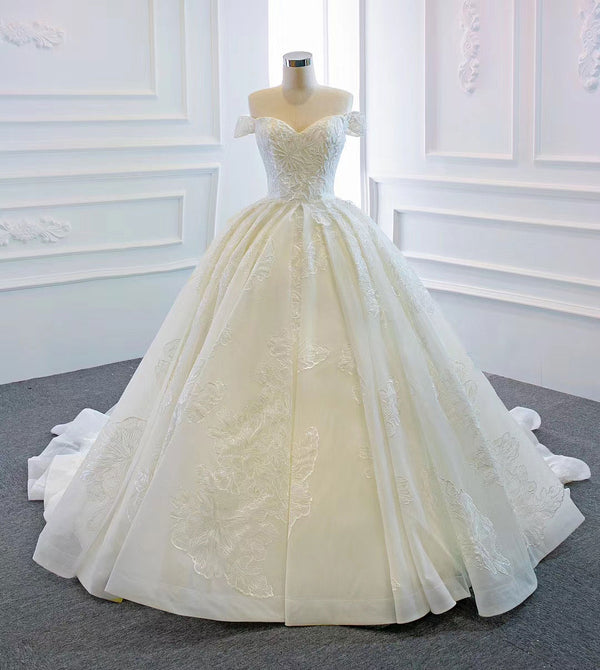 Off The Shoulder Lace Ball Gown Wedding Dress AL3016